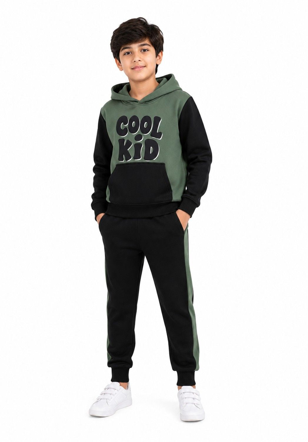 Cool Kids Kangroo Pocket Hoodie Tracksuit - Green &amp; Black