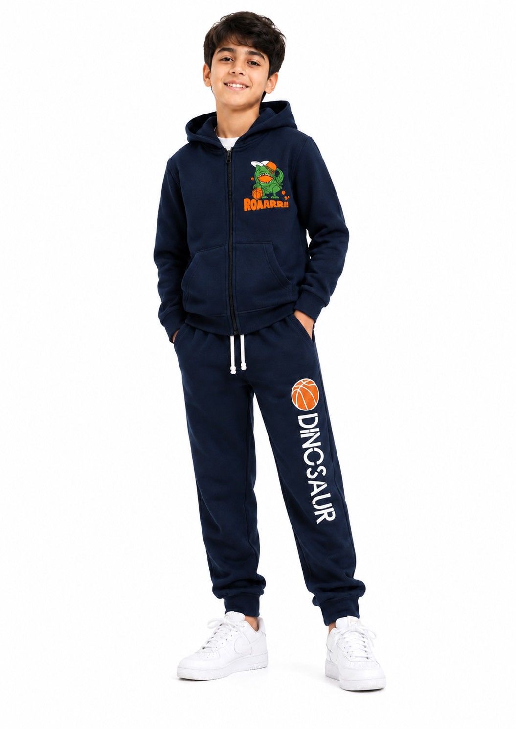 Roar Dinosaur Fleece Hoodie Tracksuit -Dark Grey