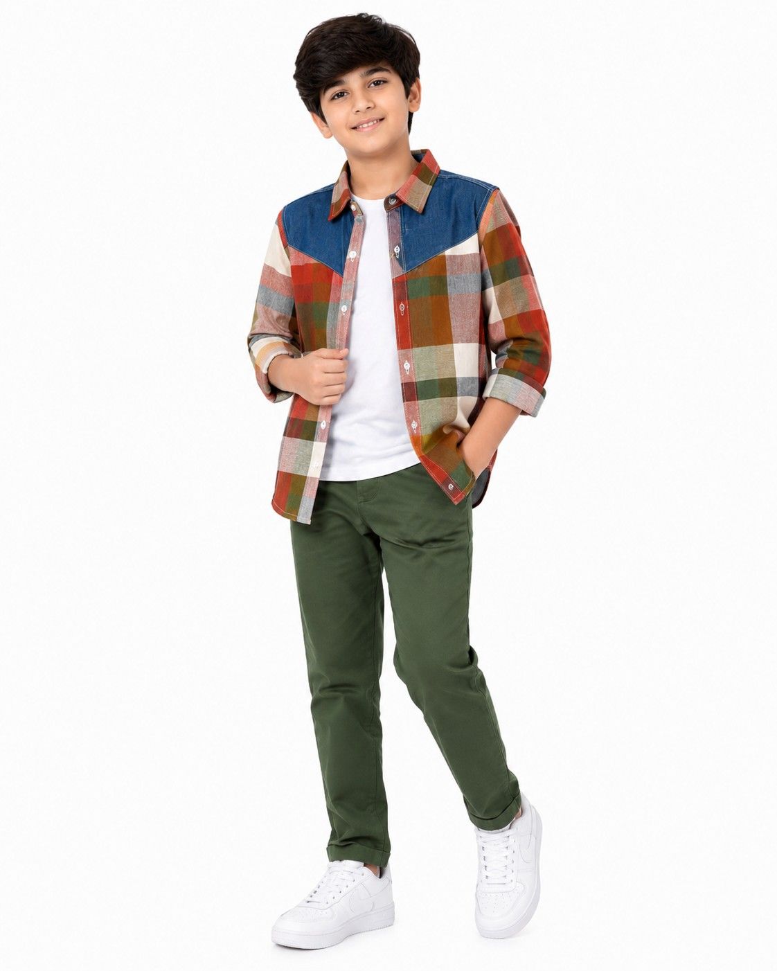 Shemrey Checked Fabric Formal Shirt with Basic Slim Fit Twill Cotton Chino Pant