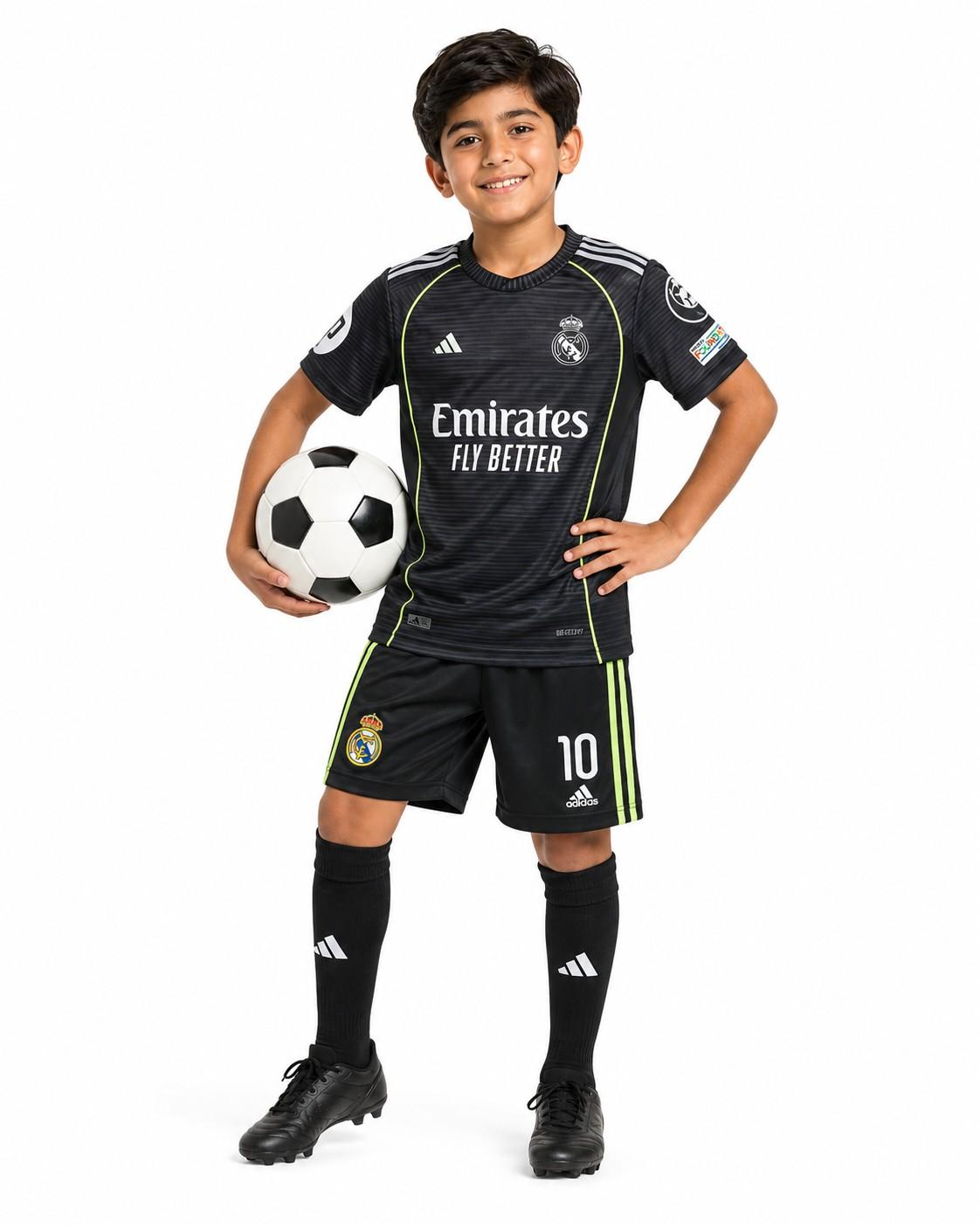 Real Madrid Away Sport Kit Polyester Tee &amp; Short – Black