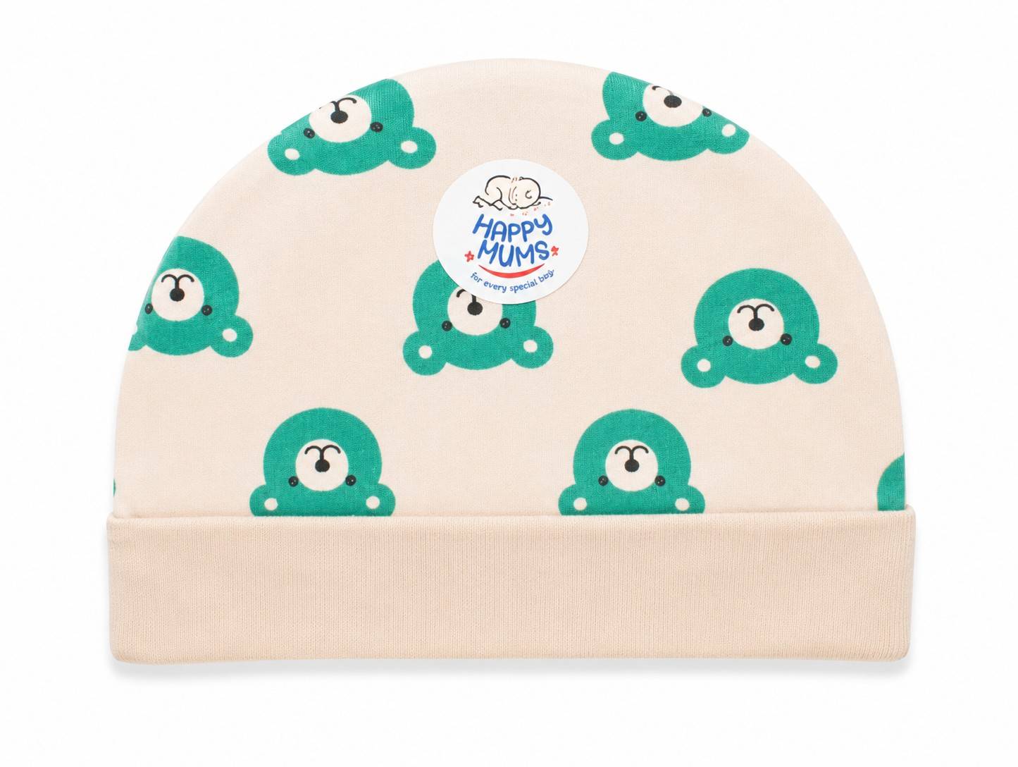 Green Bear Print Newborn Baby Cap