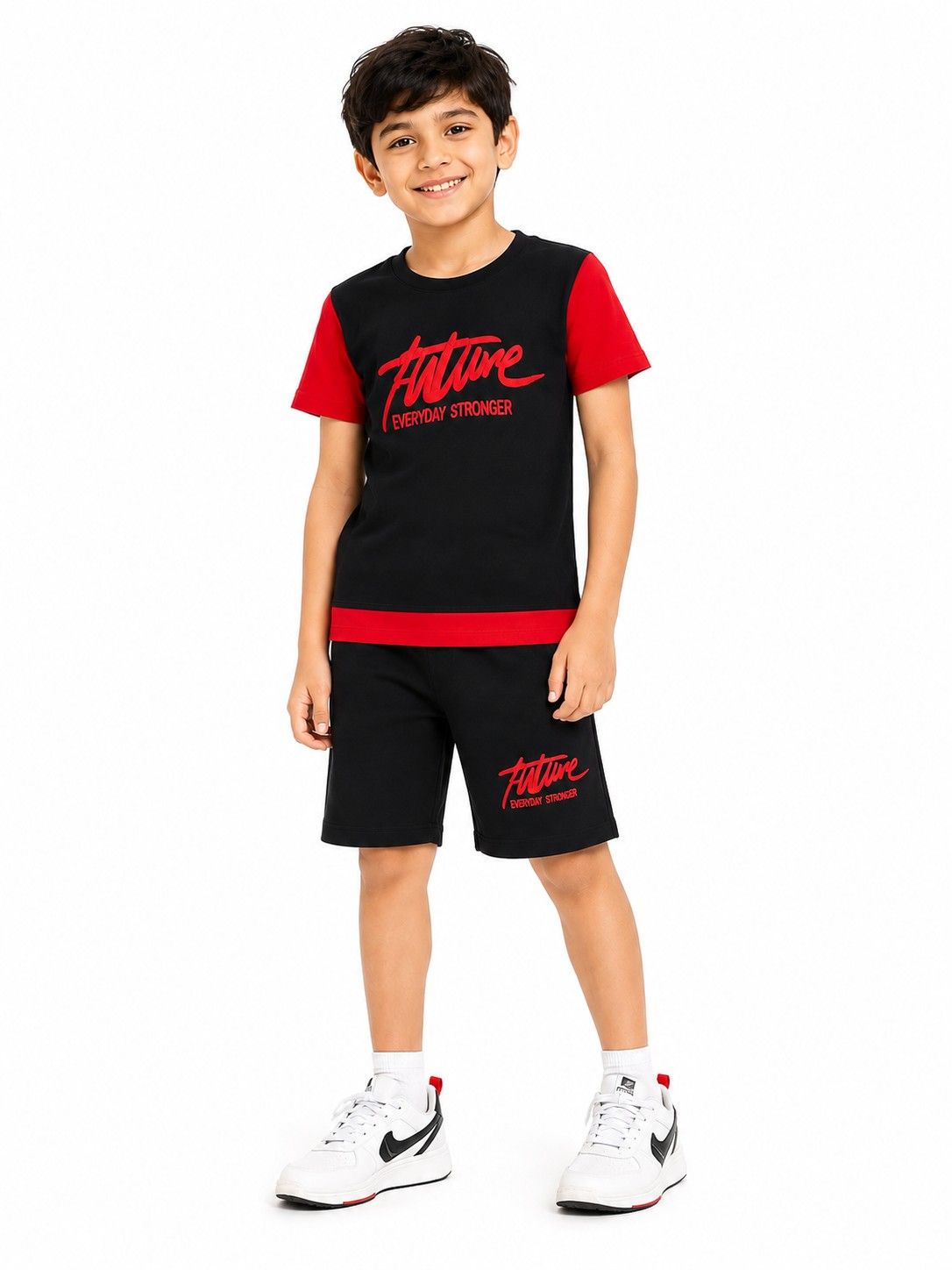 Everyday Stronger Red Penal Tee & Short - Red & Black