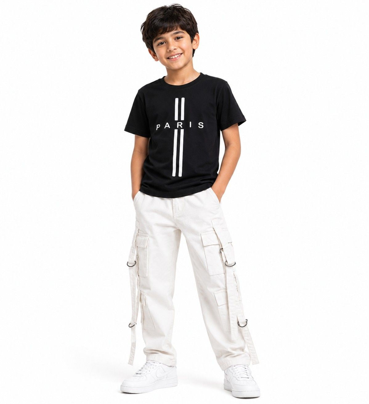 Premium Paris printed t-shirt with multi pocket cargo baggy denim pant