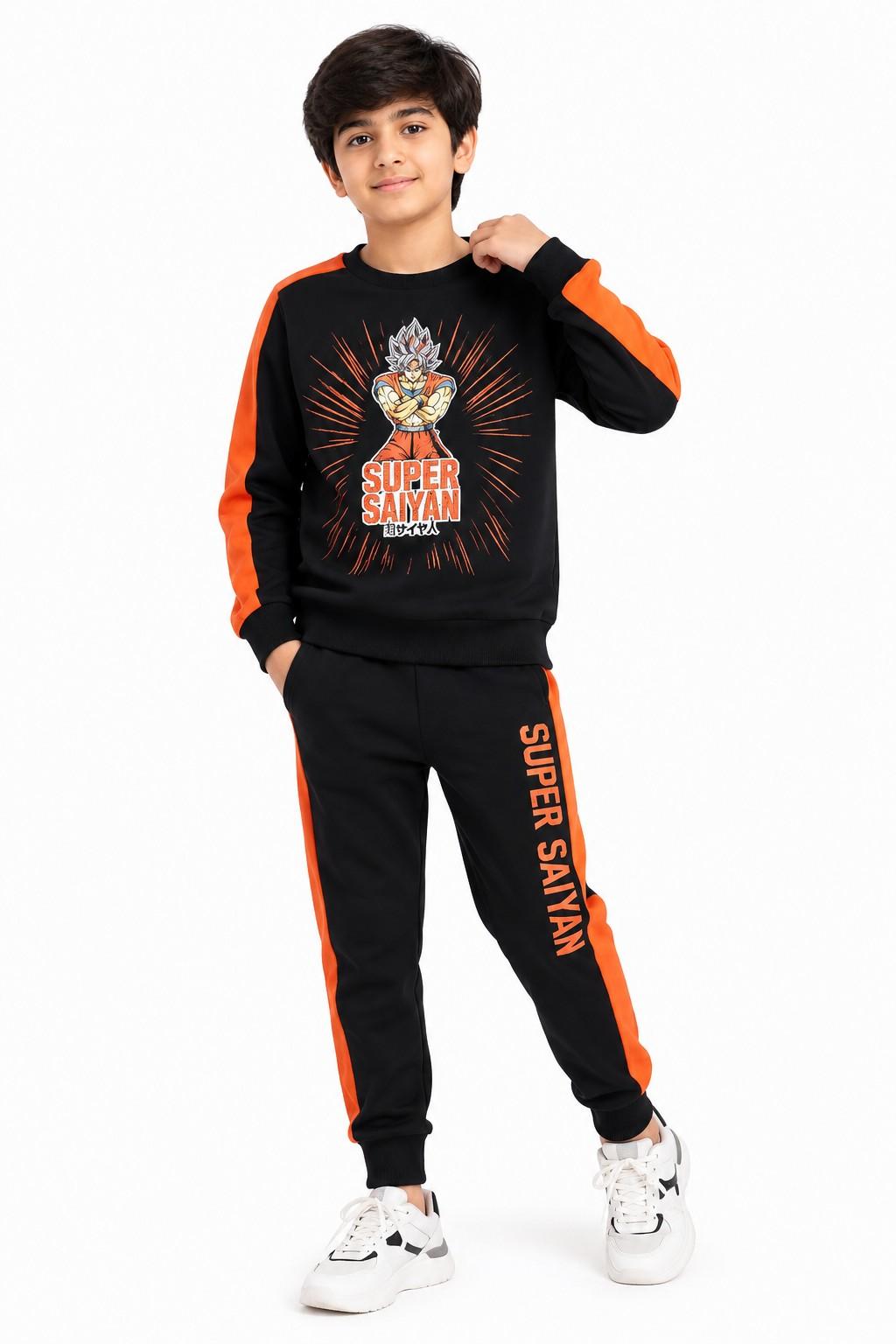 Super Star Enegry Pannel Fleece Tracksuit - Black &amp; Orange