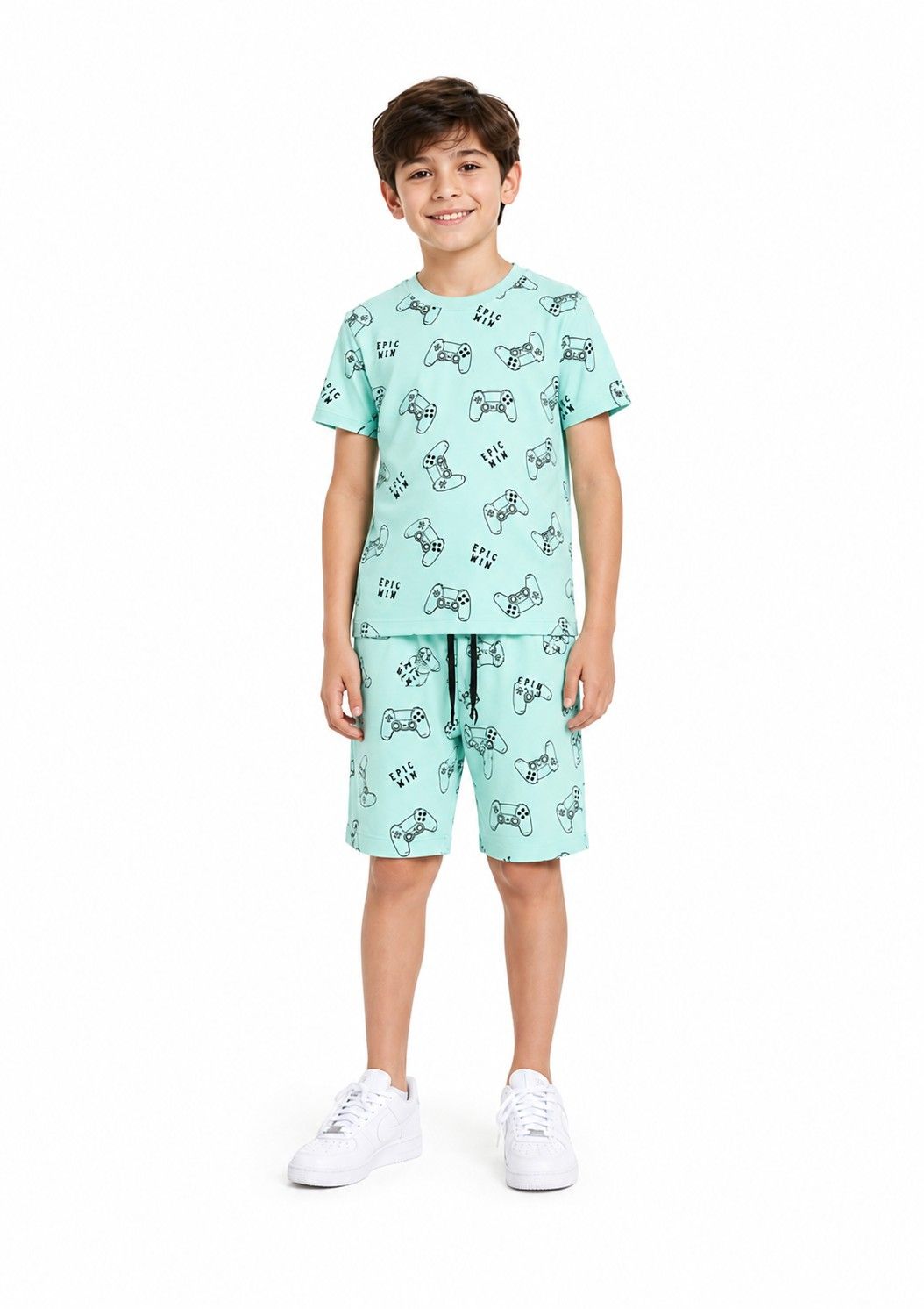 Epic Min All Over Printed Tee Shirt & Short - Light Green