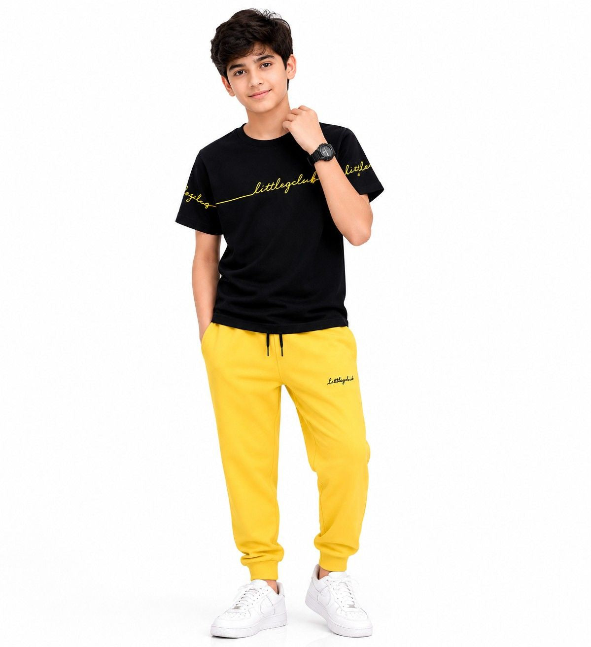 Littlez Club Printed half Sleeve Shirt &  Trouser - Black & Yellow
