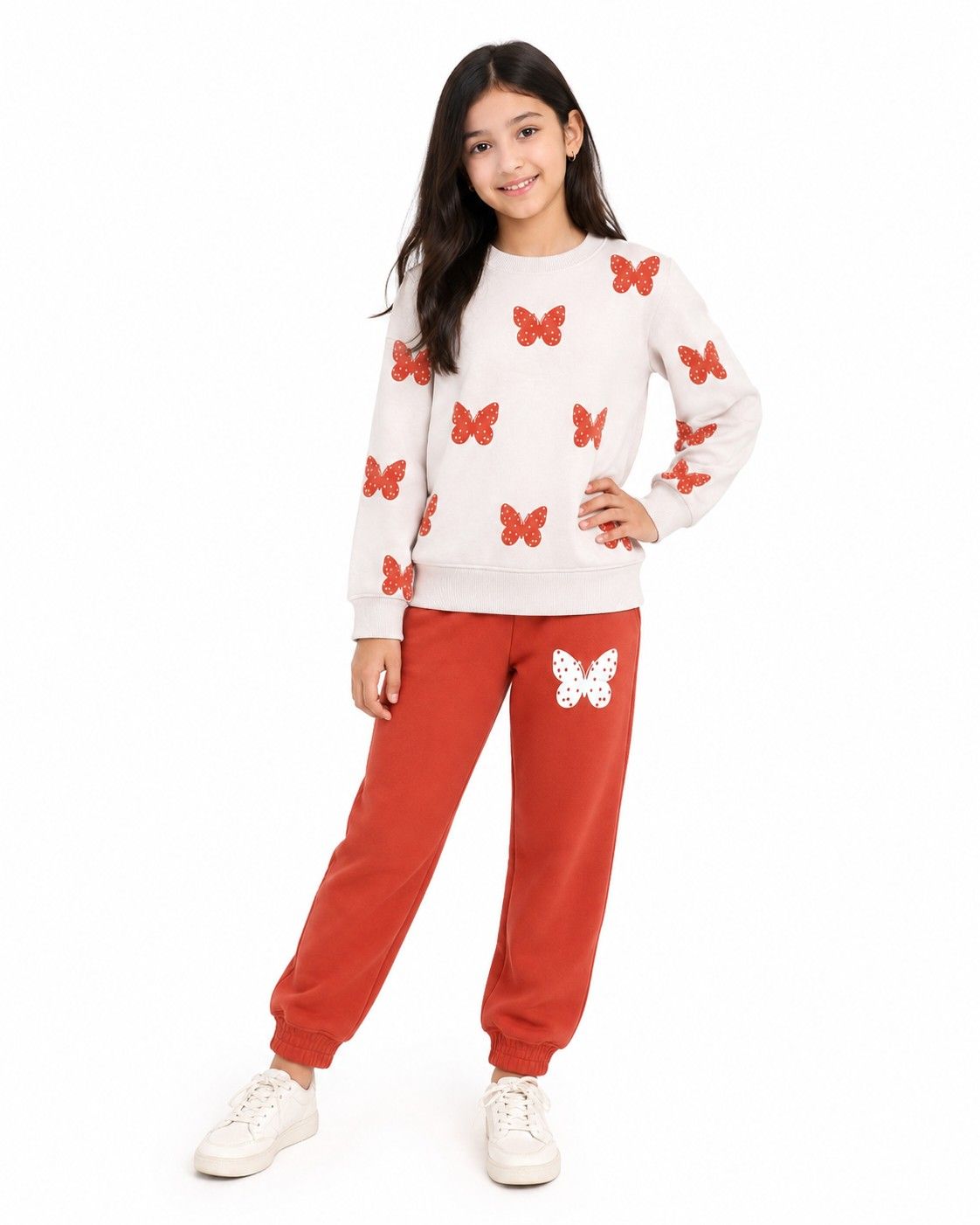 Butterflies Fleece Tracksuit - Skin & Rust