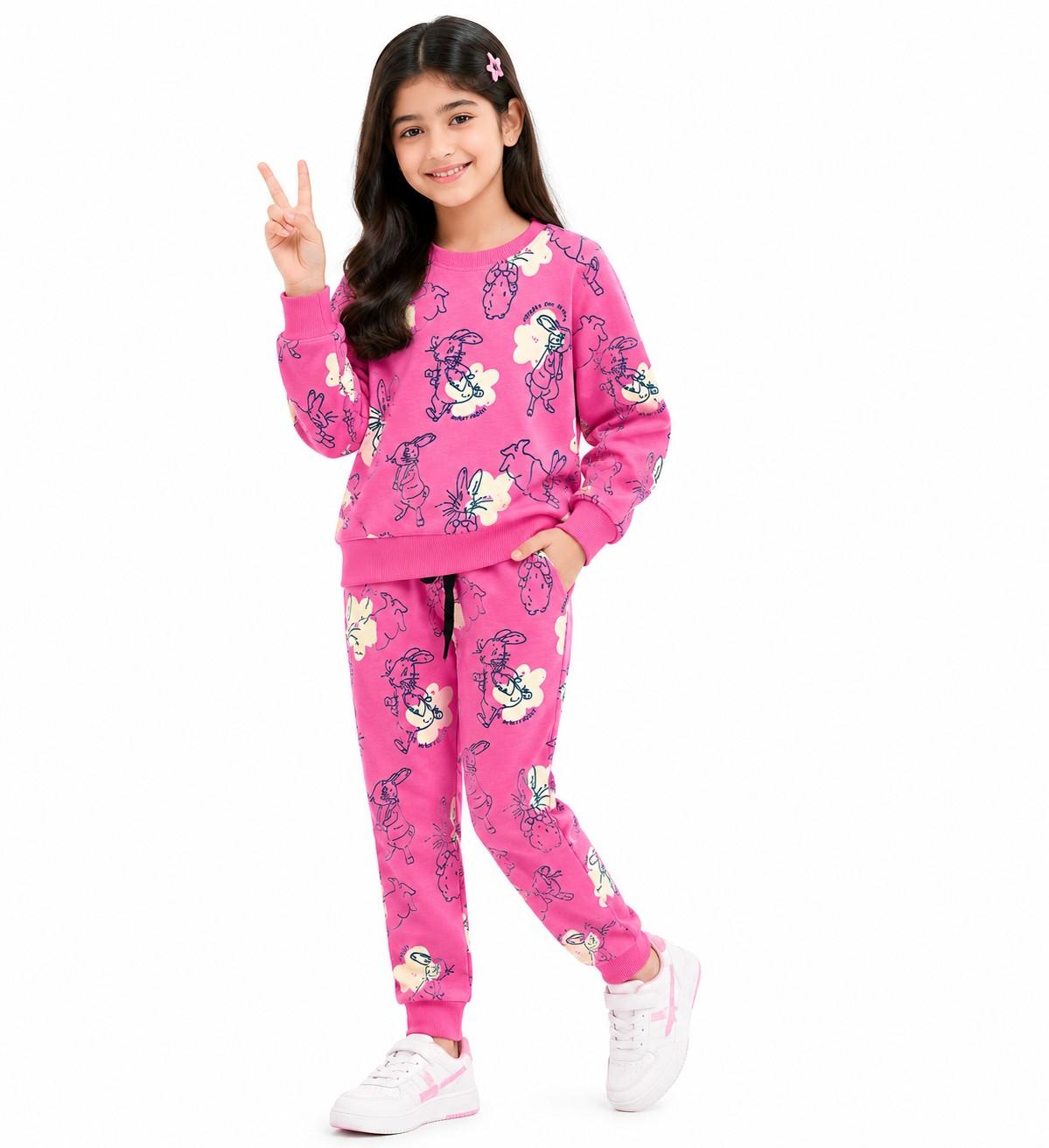 Brave Rabbit Fleece Tracksuit - Pink