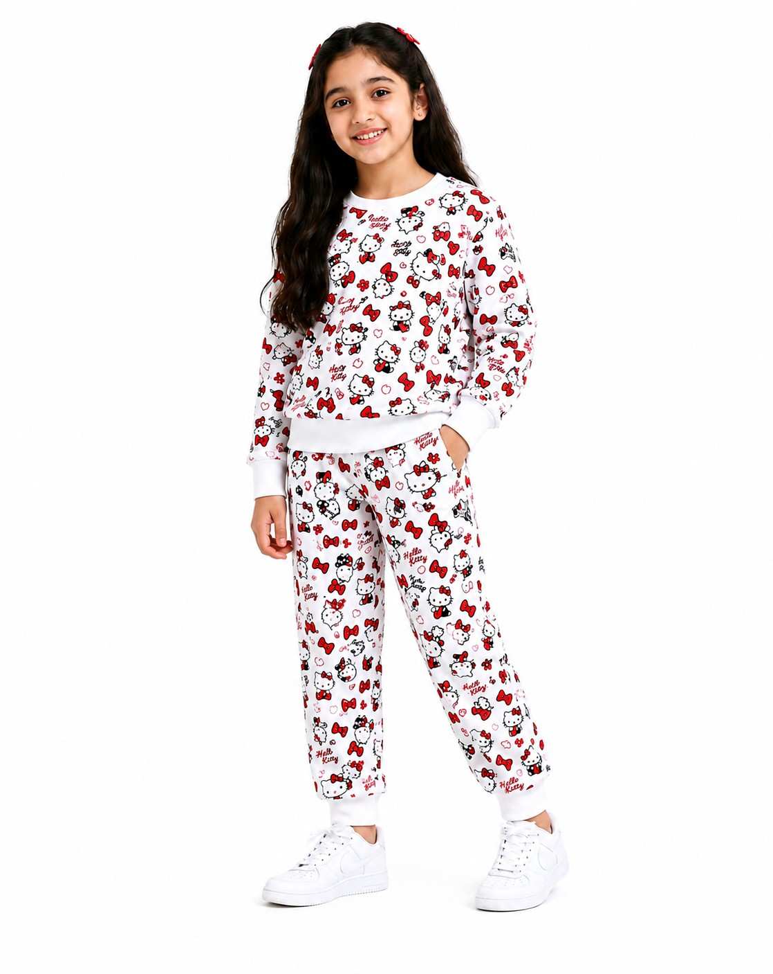Red Bow Hello Kitty Fleece Tracksuit -White