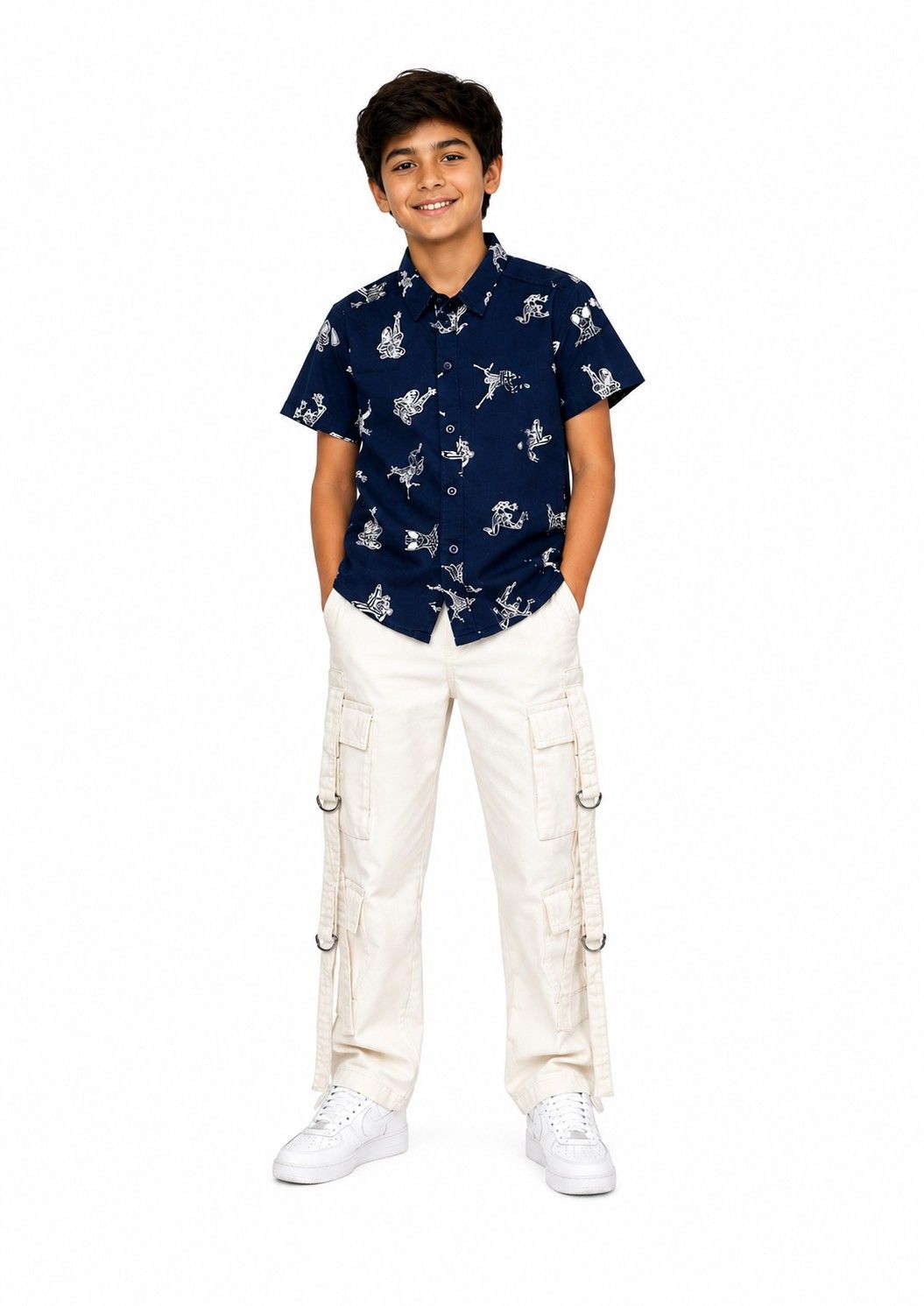 KC Spiderman in Action Casual Navy Blue with Multi Pockets Cargo Baggy Denim Pant