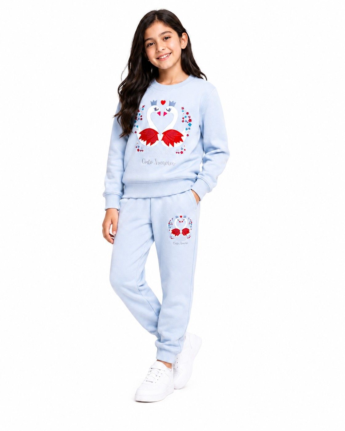 Cute Peacocks Fleece Tracksuit - Sky Blue