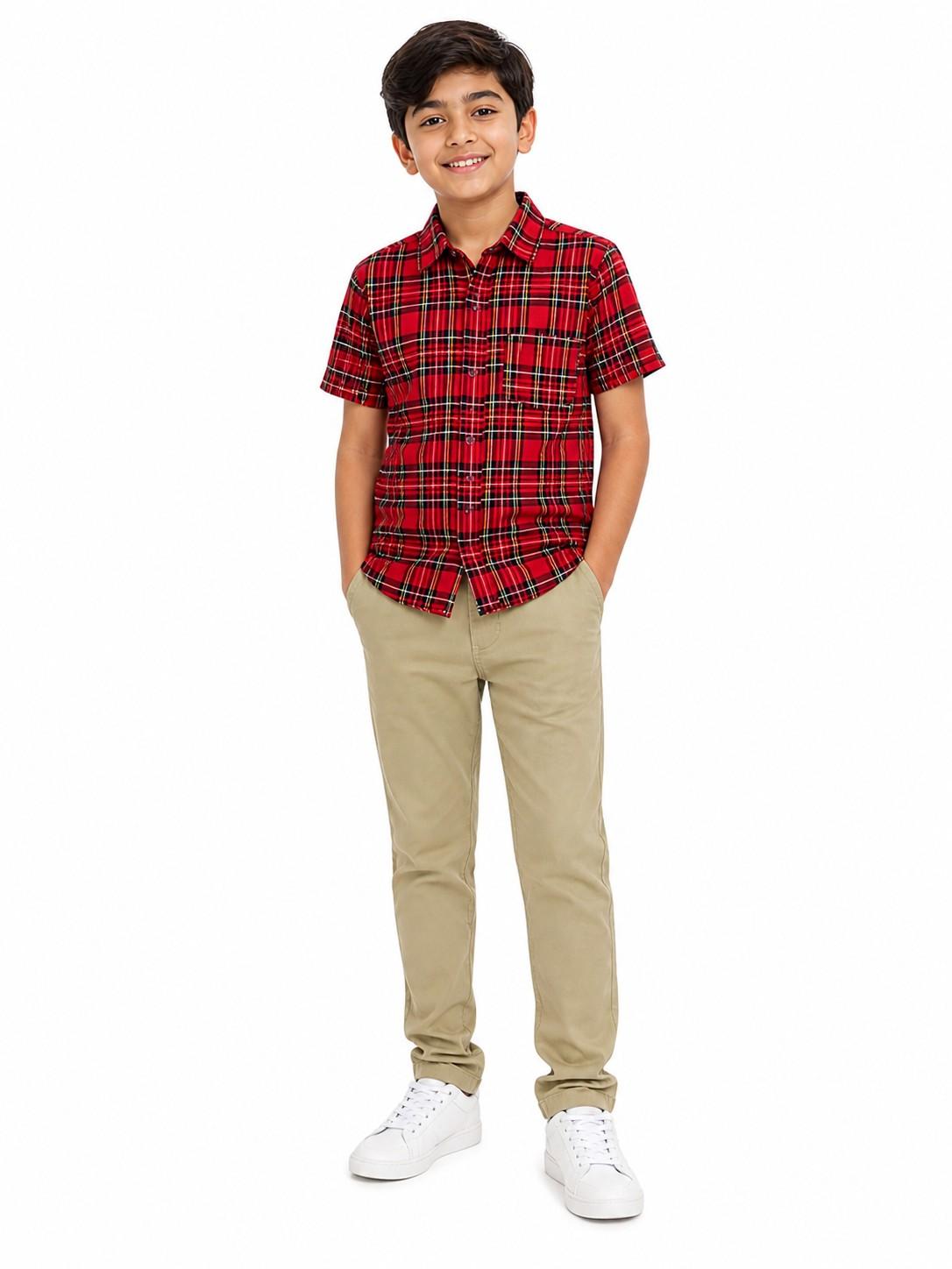 Yellow checked casual shirt with slim fit cotton chino pent