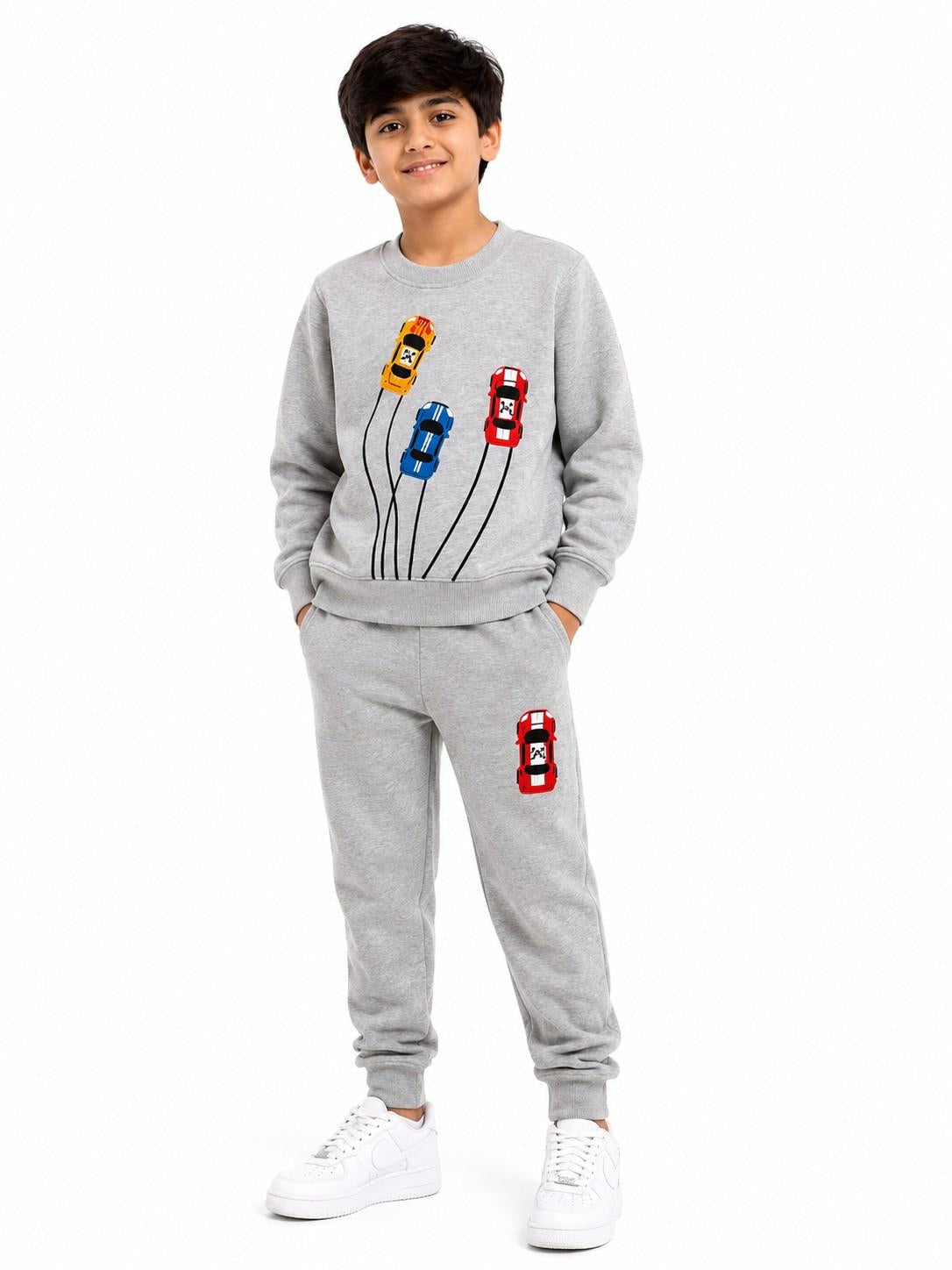 Car Racing Fleece Tracksuit-Heather Grey