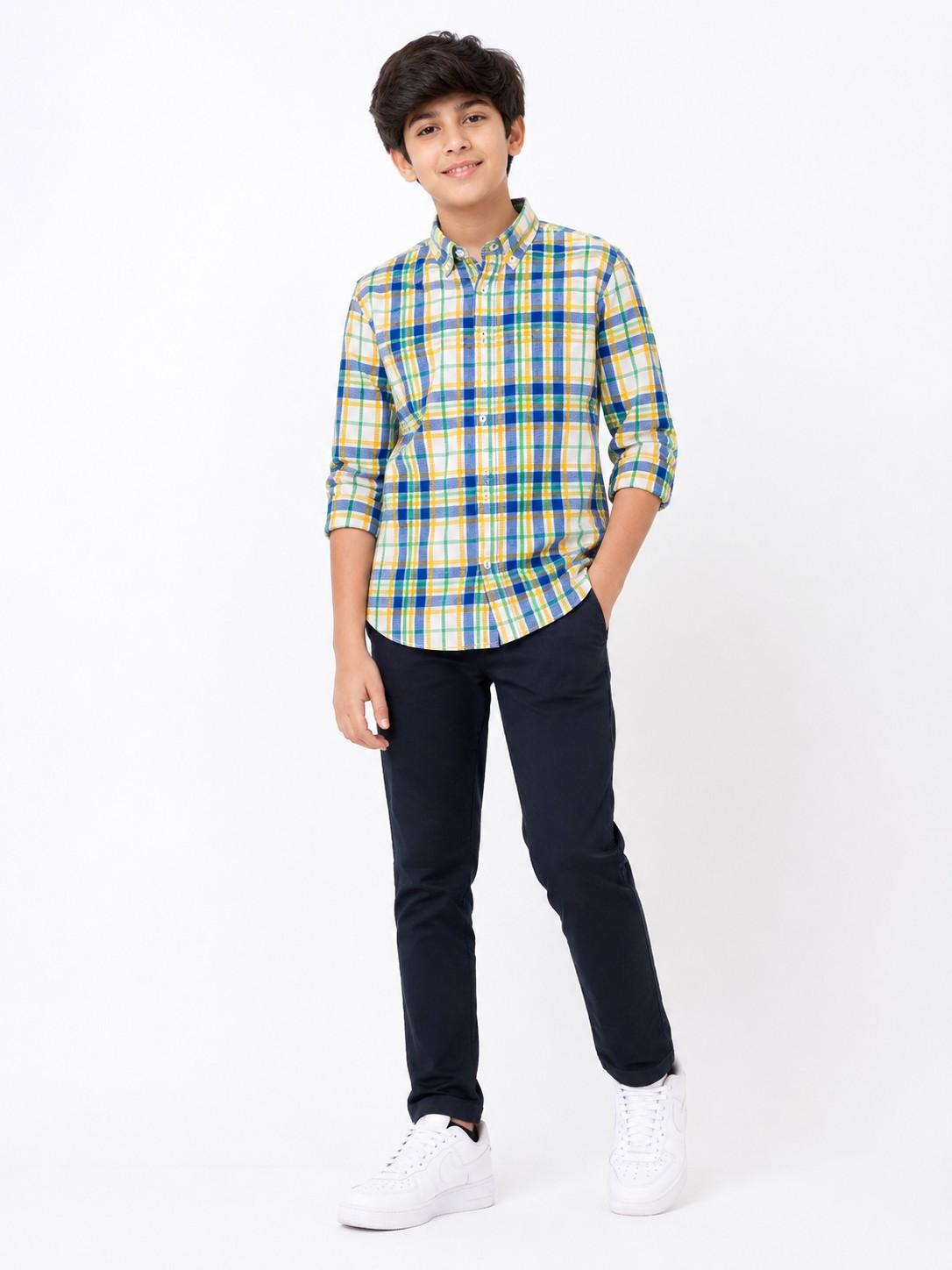 Reguler Fit Yellow Line Checked Casual Shirt with Classic Forver Staright Denim Pant