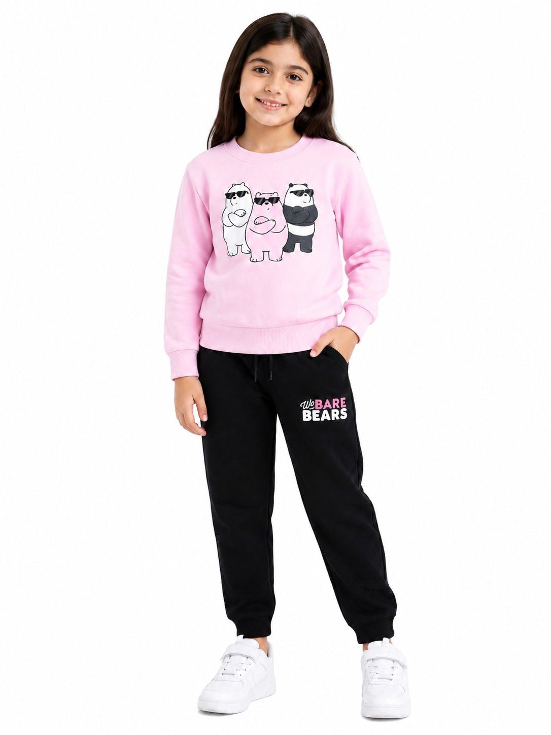 We Bare Bears Fleece Tracksuit -Baby Pink & Black