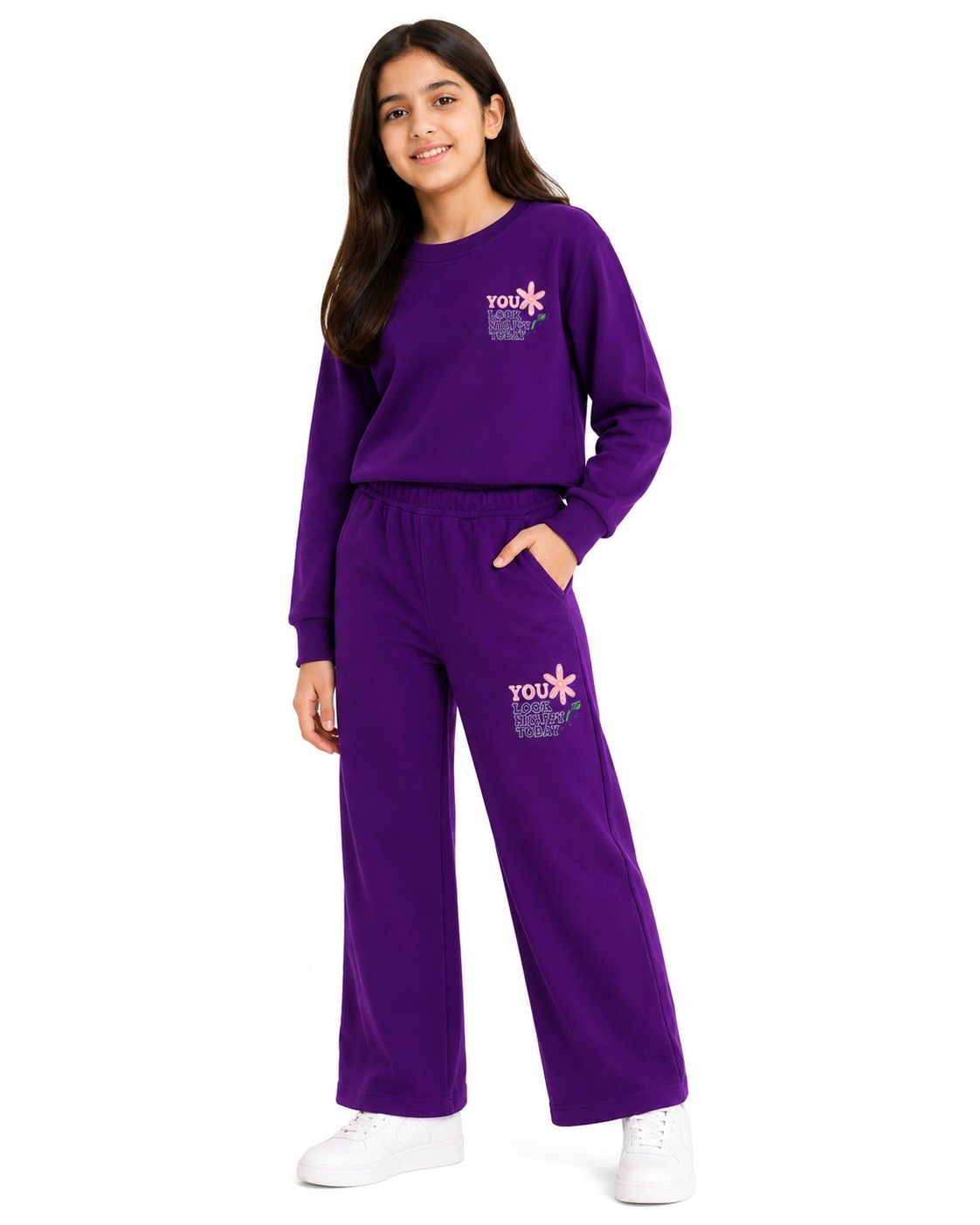 You Look Hoirey Today Fleece Flare Trouser Tracksuit - Purple