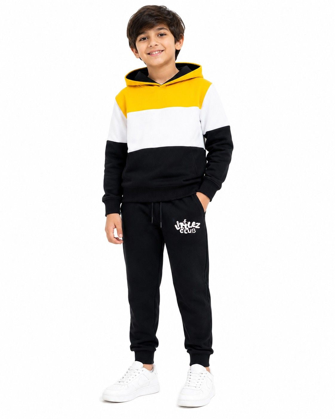 Warm with Littlez Club Pennal Hoodie Tracksuit -Yellow White Black