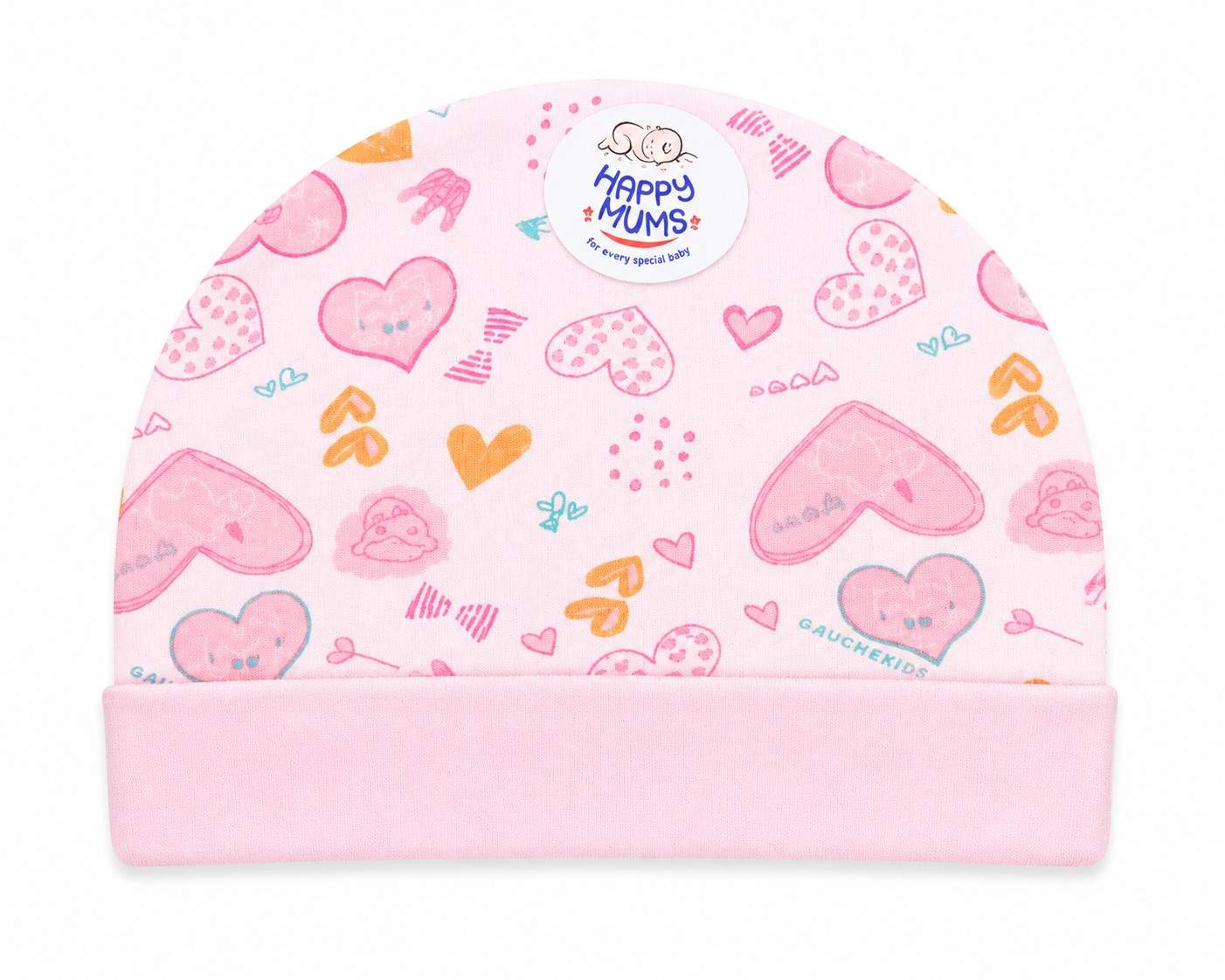 Pink Heart Print Newborn Baby Cap