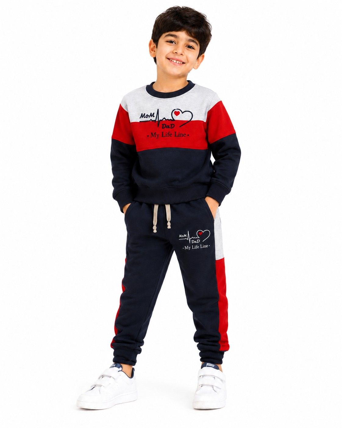 My Life Line 3 Penal Fleece Tracksuit - Grey Red Black