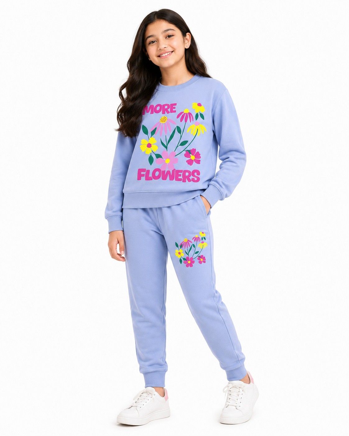 More Flowers Fleece Tracksuit - Sky Blue