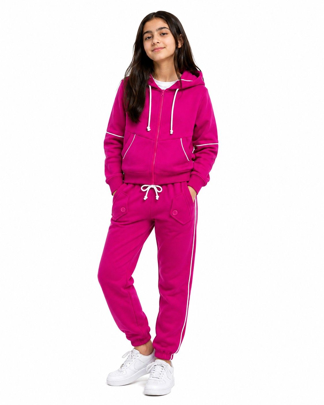 Premium Fashion Fleece Hoodie Tracksuit -Shocking Pink