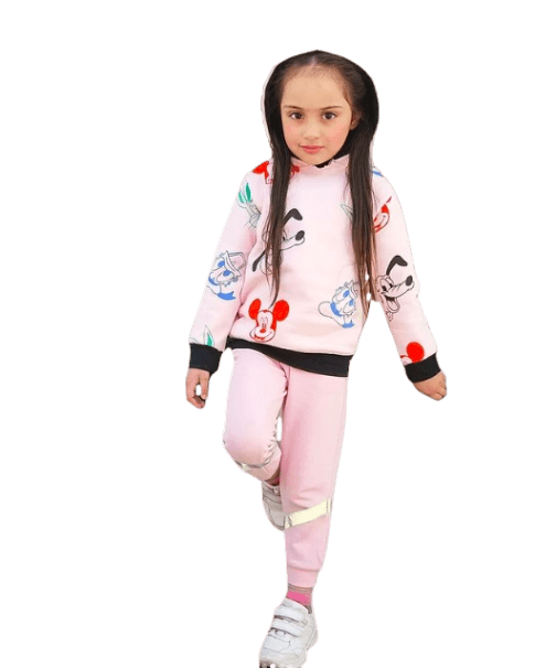 Mickey Snoopy &amp; Donald Fleece Hoodie - Baby Pink