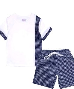 Circle Panel Tee & Short - White & Navy