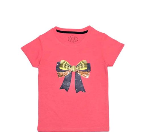 Golden Sequence Bow Tee Shirt - Carrot