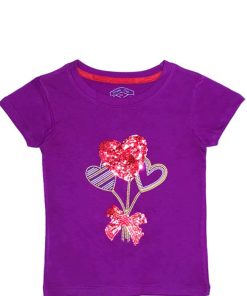 Red Heart With Bow Sequence Tee Shirt - Magenta