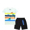 Explore The World Tee & Short - Aqua White & Black