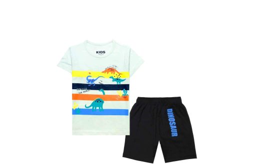 Explore The World Tee & Short - Aqua White & Black