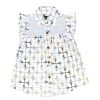 Geometric Print Collar Neck Frock - White & Brown