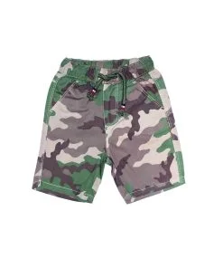 Green Camouflage Print Cotton Shorts