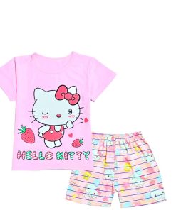 Hello Kitty With Strawberry Tee & Short - Pink & Peach
