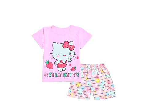 Hello Kitty With Strawberry Tee & Short - Pink & Peach