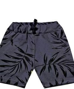 Leaves Print Terry Short - Charcoal