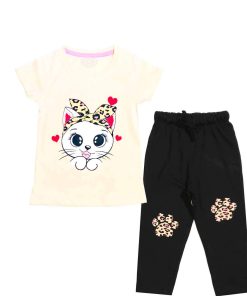 Love Hearts Cat Tee & Trouser - Skin & Black