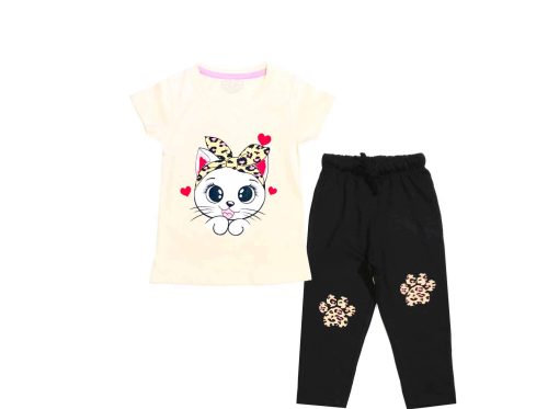 Love Hearts Cat Tee & Trouser - Skin & Black