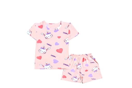 Rabbit With Hearts Tee & Short - Peach