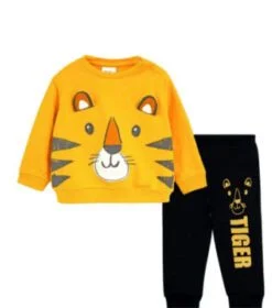 Happy Tiger Fleece Tracksuit - Mustered & Black