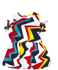 Multi Color Irregular Striped Cotton Frock