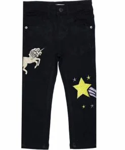 Silver Unicorn With Stars Denim Pent - Black
