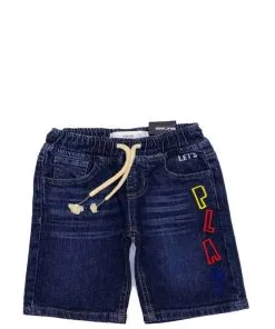 Lets Play Elastic Belt Denim Short - Dark Blue
