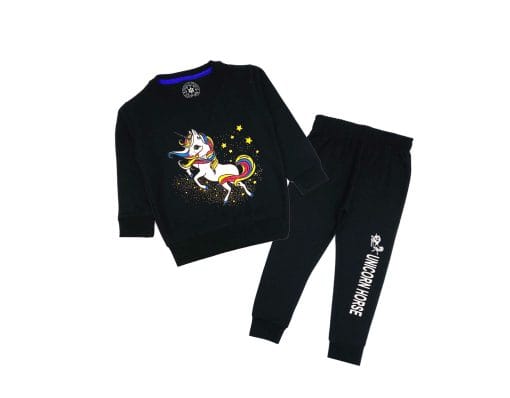 Galaxy Stars Unicorn Fleece Tracksuit - Black-1