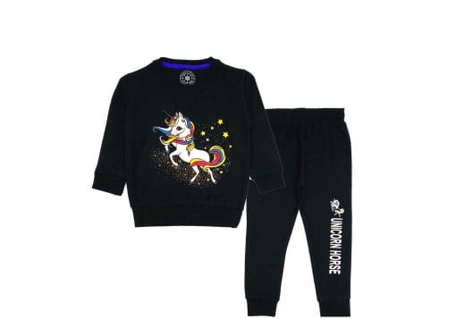 Galaxy Stars Unicorn Fleece Tracksuit - Black