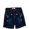 Orange flowers Denim Shorts - Navy Blue