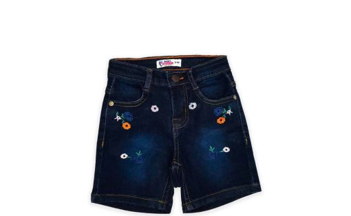 Orange flowers Denim Shorts - Navy Blue