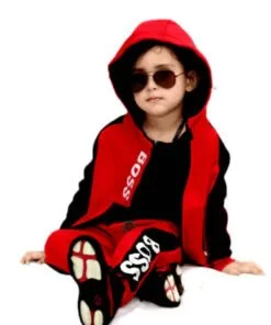 BS Fleece Pannel Hoodie Tracksuit - Red & Black