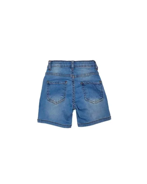 Orange Flowers Denim Shorts - Light Blue