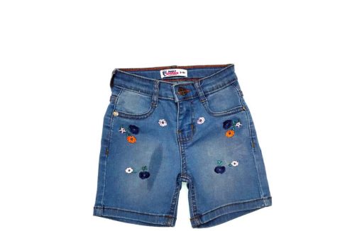 Orange Flowers Denim Shorts - Light Blue